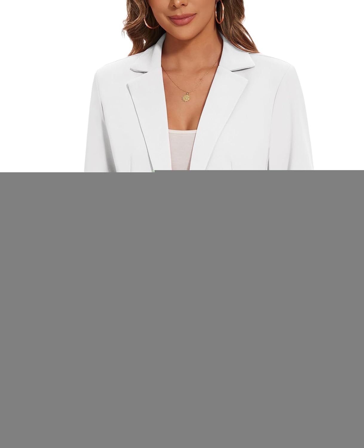 Women's Casual Ruched 3/4 Sleeve Lapel Button Slim Work Office Blazer Jacket with Pockets *White,Size M*