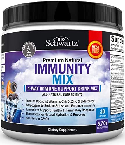 Immune Support Drink with Vitamin C 1000mg D3 B12 Zinc Elderberry Turmeric Echinacea - Electrolytes Powder Natural Hydration Immunity Defense Joint Support - Berry Flavor Vitamin Supplement - 30 Days