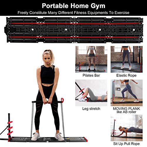 AVAH Portable Home Gym,Foldable Multi-Fit Bench Total Body Training Home Gym with Resistance Bands Bar and Push up Handles Muscle Build Exercise Equipment for Men/Women