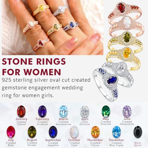DAYBYDAY Birthstone Rings for Women 925 Sterling Silver/Yellow Gold Plated Gemstome Oval Engagement Promise Rings Size 6-102