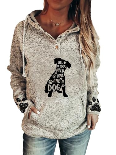 Akivide Women's All You Need is Love And Dog Mom Graphic Print Pullover Hoodies Sweatshirt, Funny Dog Mom Gifts