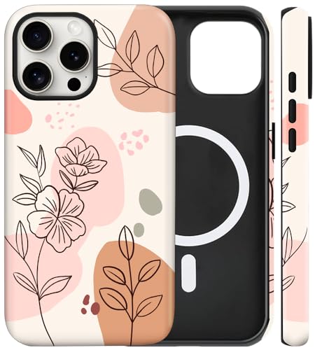 Coque compatible MagSafe pour iPhone 15 motif floral mignon et chic