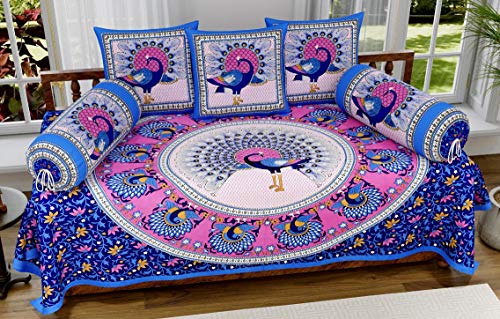 Image of RajasthaniKart Classic 6 Piece 144 TC Cotton Diwan Set - Abstract, Multicolour