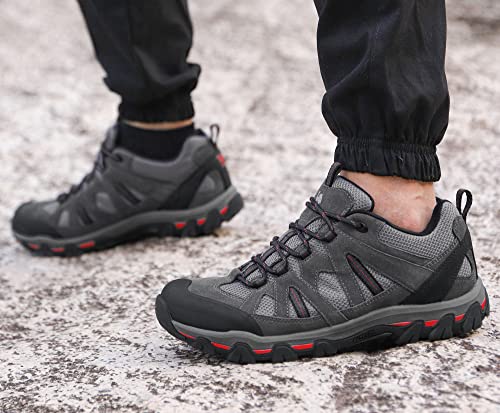 Camelsports Men’s Hiking Shoes Breathable Lightweight Walking Shoes Leather Low Top Outdoor Trekking And Trail Shoes Size 7 To 12 Grey #TOP6