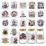 AFRITEE UV DTF Mug Wraps - 20 Sheets Funny Books Plants Coffee Uvdtf Tumbler Wrap for 16 oz Glass Water Bottle, Flowers Magic Pterosaur Transfer Sticker Decals DIY Mugs Decor Gifts for Book Lovers