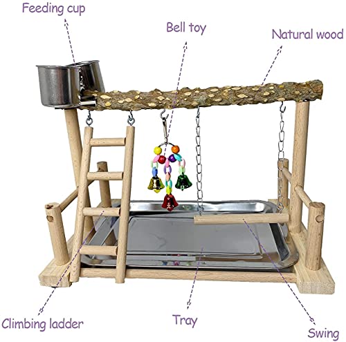 PINVNBY Bird Playground Birdcage Playstand Pet Bird Perch Platform Stand Parrot Play Gym Parakeet Cage Decor Budgie Perch Stand with Feeder Seed Cups Ladder Chew Toys for Small Animals Parrot Parakeet - Thumbnail 5