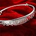 Merdia Women's 999 Sterling Silver Fu Flower Carved Bangle Bracelet 23g Weight for Wedding Gift