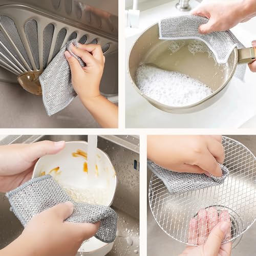 ZiTour Multipurpose Wire Dishwashing Rags for Wet and Dry, Non Scratch Wire Dishcloth Scrubbing Wire Dishwashing Rags, Wire Washing Cloth Dish Rags for Washing Dishes Household Supplies (5) - Thumbnail 5