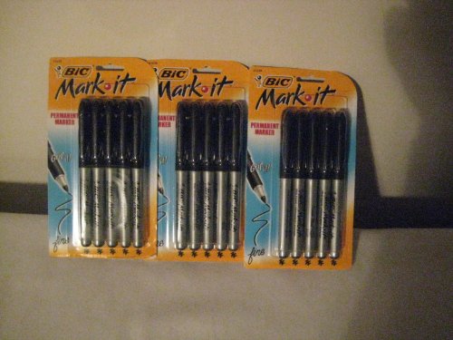 BIC Mark-It Permanent Marker, Fine Point, 5 Markers, Black (3 Pack)