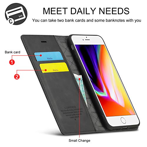 QLTYPRI Wallet Case for iPhone SE 2022 5G/iPhone SE 2020/iPhone 8/iPhone 7,Classic Matte Vintage PU Leather Card Slot Kickstand Magnetic Closure Shockproof Flip Cover for iPhone 7/8/SE2/SE3 - Black