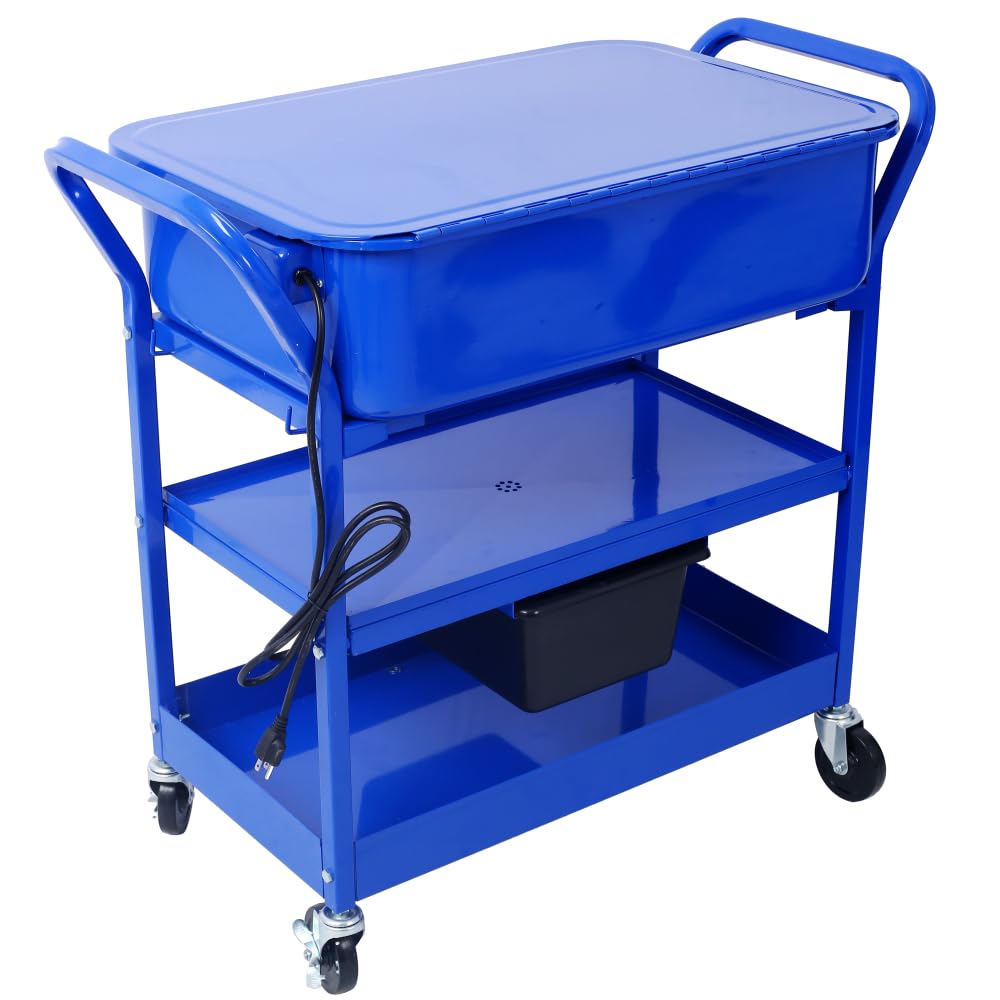 Heavy-Duty Steel Cabinet Parts Washer with Electric Pump for Automotive, Mechanical, and Workshop Cleaning Tasks (Blue + Steel-3)