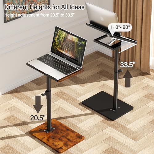 Image of YUHFERA Sofa Armrest Tray Table for Couch - 360 Swivel Height Adjustable End for Small Spaces, Snack Side Table for Bed or Chair with Phone & Tablet Slot (Black,Angle Adjustable)