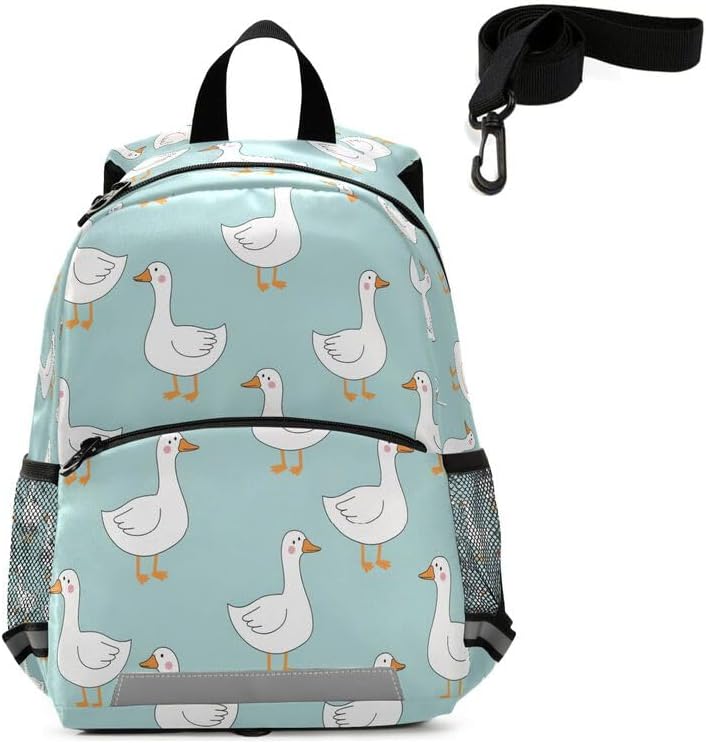 QUGRL White Ducks Blue Toddler Backpack for Boys Girls Kids School Backpack with Chest Strap Leash Preschool Schoolbag Nursery Kindergarten Bag for Daycare Travel Hiking School