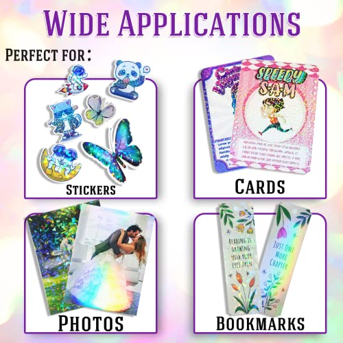 Koala Holographic Laminate Sheets A4 - Clear Self-Adhesive Sticker Paper, 25 Sheets Transparent Waterproof Overlay for Stickers - Gem, Dot, Rainbow, Star Patterns