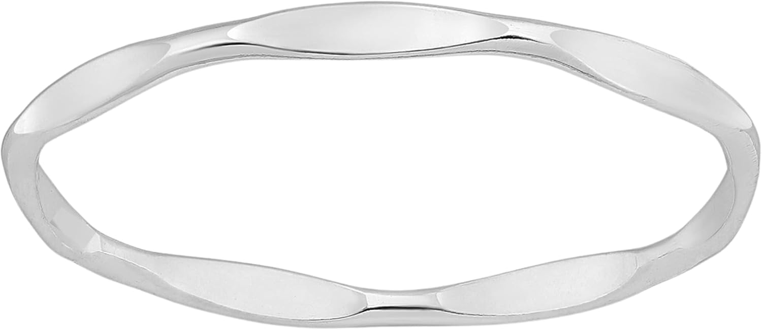 Melanie Golden Jewelry Mirror Hammered Stacking Ring | 1mm Skinny Textured Ring in Silver, Gold, or Rose Gold | Comfort Fit USA Sizes 4-12