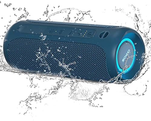 Portable Bluetooth Speaker, IPX7 Waterproof Wireless Bluetooth Speaker, Bassboom Technology, 25W Loud Stereo Sound, LED Light with TWS Pairing, 16H Playtime for Home and Outdoor -Blue
