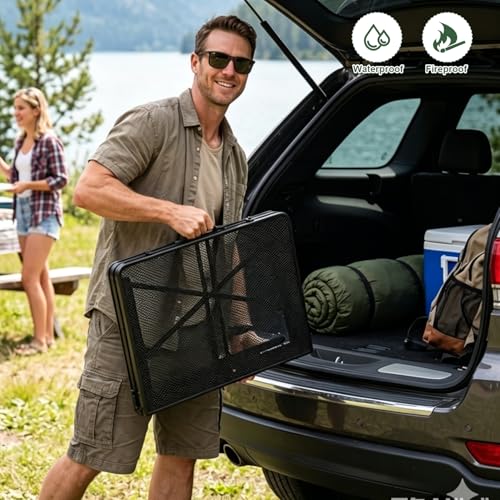 UNIFER Folding Grill Table 3Ft Portable Camping Table, Lightweight Height Adjustable Metal Table with Mesh Desktop and Carrying Handle,Portable Grill Table for Camping, Picnic, Beach and BBQ by UNIFER - Image 2