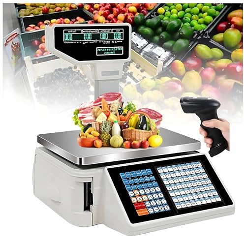 UPLTOE Balance Numérique avec Codes-Barres, Imprimante D'étiquettes Et De Tickets De Caisse, Capacité De 30 Kg, pour Supermarchés, Charcuteries, Boucheries Et Marchés De Producteurs A+barcodescanner