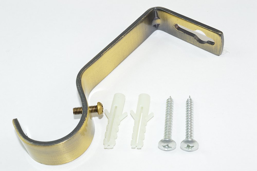 2 x Antique Brass Effect Steel Curtain Rod Rail Support Brackets 28MM