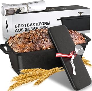 OSTOVE Bread Baking Mould Made of cast Iron with lid, German Size, pre-Seasoned, Includes QuickStart Guide, Multi-Functional loaf tin (Black)
