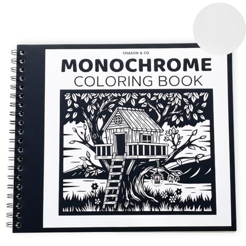 Chason & Co Monochrome Coloring Book, Textured Cream Art Paper, Thick 180GSM Pages...