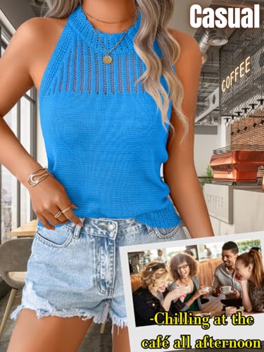 Image of ChiaoLezhee Women's Summer Knit Tank Tops, Racerback High Neck Lightweight Sweater Vest, Dressy Casual Outfits
