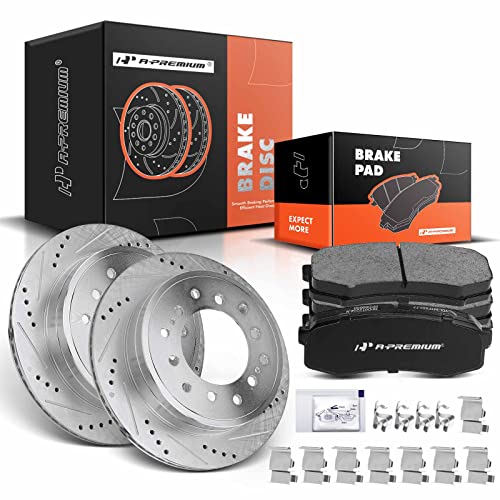 A-Premium 12.28 inch(311.92 mm) Rear Drilled and Slotted Disc Brake Rotors + Ceramic Pads Kit Compatible with Select Toyota and Lexus Models - 4Runner/GX470 2003-2009, FJ Cruiser, Sequoia, 6-PC Set