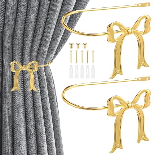 Image of 2Pcs Gold Curtain Holdbacks,Metal Bow Curtain Fixers Decorative Knot Curtains Tieback Modern Window Drapery Holdback Hook for Home Bedroom Living Room Bathroom(Style 1)