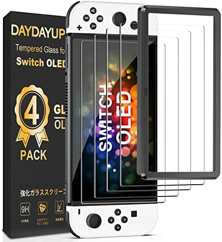 [4 Pack] daydayup Tempered Glass Screen Protector Compatible with Nintendo Switch OLED Model 2021 - with [Alignment Frame] Transparent HD Clear Screen Protector for Accessories & Console : Video Games