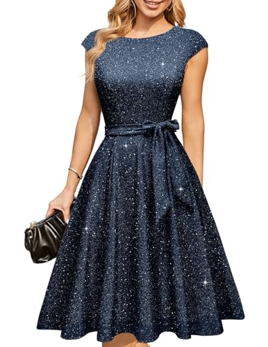 Image of DRESSTELLS Women's Cocktail Dresses, Formal Wedding Guest Modest Church Vintage Tea Party Midi Evening Dress