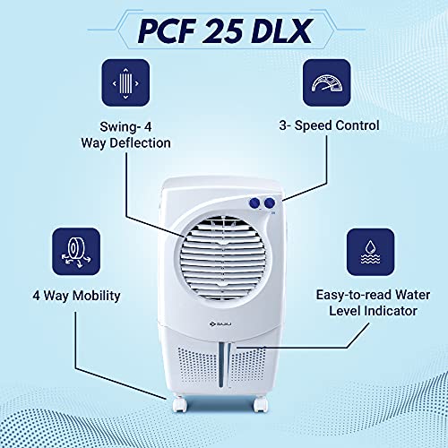 Image of Bajaj PCF 25 DLX 24L Personal Air Cooler with Honeycomb Pads, Turbo Fan Technology, Powerful Air Throw and 3-Speed Control, White