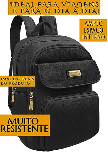 Mochila Bolsa Feminina Escolar Faculdade Notebook Adulto Juvenil Executiva Dia a Dia Trabalho (PRETO