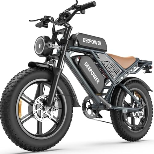 DEEPOWER S8 Vélo Électrique À Double Moteur, Batterie Amovible 48V 60Ah, Autonomie De 160‑250KM, Pneus Larges 20", 7 Vitesses, Suspension Intégrale, Freins Hydrauliques, Vélo Électrique Tout Terrain