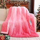RUJIPO Heated Electric Blanket Heating Throw,Warm Winter Christmas Birthday Gifts for Her Women Grandma Seniors-Faux Fur Blanket with Soft Sherpa,10 Heat Settings,5 Time Settings,50x60, Baby Pink