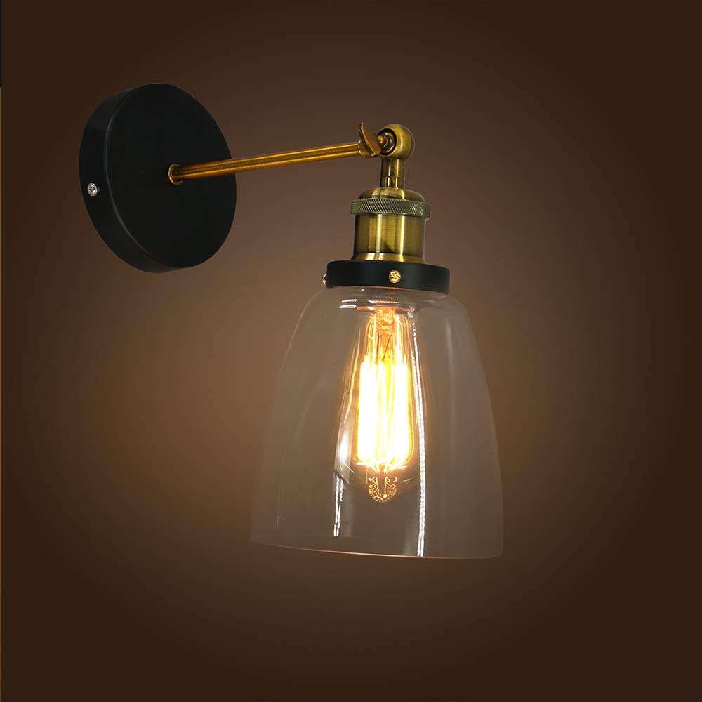 Applique da Parete Interno Vintage Lampada da Muro Parete Industriale Edison Retro Paralume in Vetro E27 40W (Senza Lampadina)