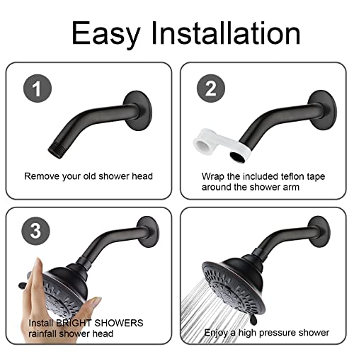 Bright Showers Shower Head High Pressure Rain Showerhead 5 Spray Setting Fixed Shower Head Angle Adjustable Bathroom Showerhead, Oil Rubbed Bronze #TOP6