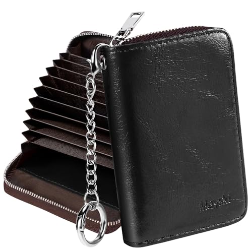 Image of Mayski Credit Card Holder, Zipper Credit Card Wallet for Women, Small Accordion Card Cases Holder, KeyChain Wallet, Business Card Holder, Dark Black