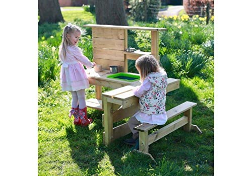 Rebo Matschküche und Sandgrube mit Sitzbank aus Holz Spielküche | Outdoor Spielzeug | Stabile Konstruktion… – Bild 3