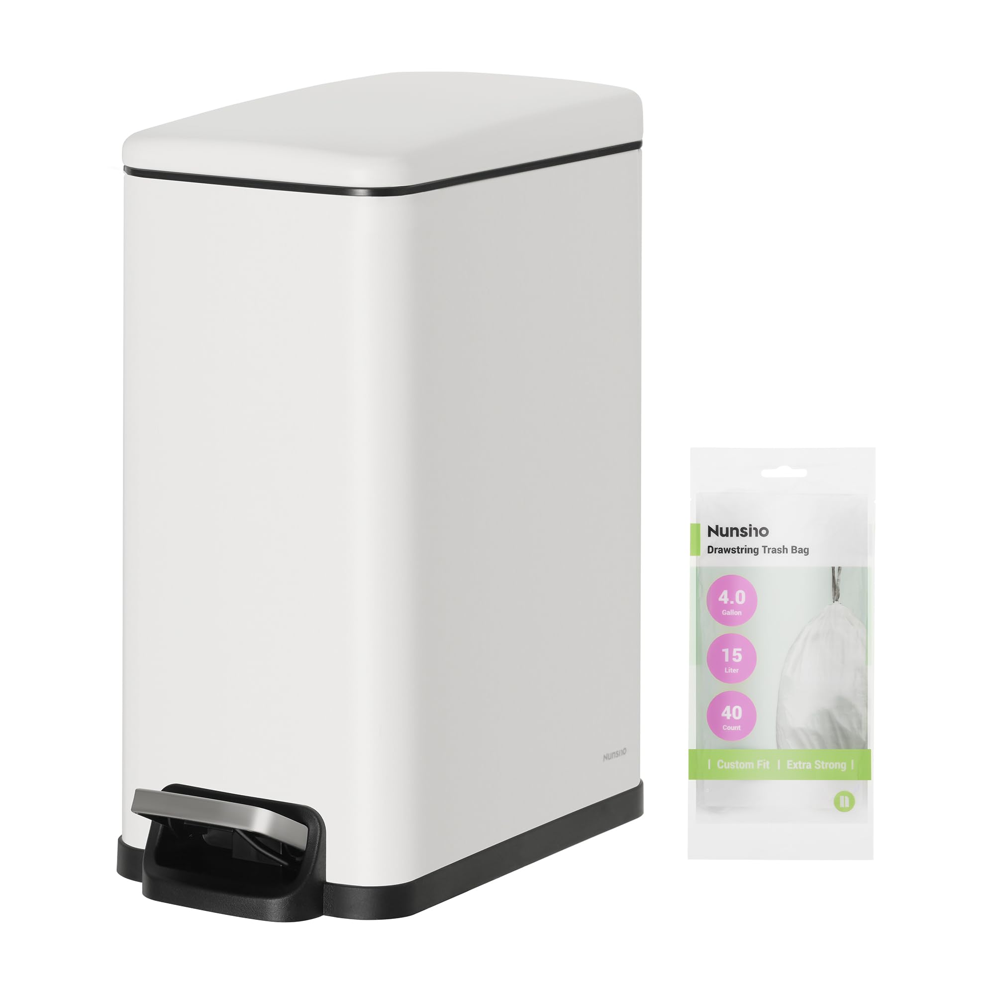 Small Bathroom Trash Can with 40 Garbage Bags,2.6 Gallon Stainless Steel Garbage Can with Lid Soft Close,Small Trash Bin for Bathroom,Kitchen,Home Office,White