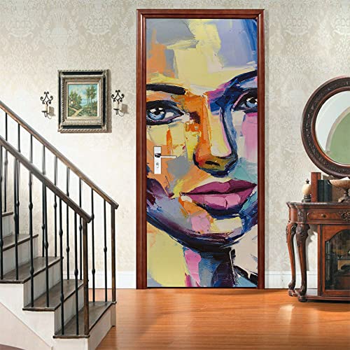 Door Sticker -3D Door Mural Peel And Stick, Removable Self-Adhesive Abstract Portrait Printed Door Wallpaper For Home Decor, 30.31 "W X 78.74 "L, Set Of 2 Sheets #TOP1