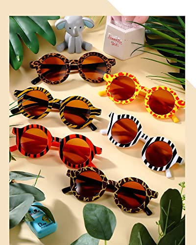 30 Pieces Safari Animal Print Sunglasses Kids Sunglasses Bulk Jungle Party Favors Zoo Animal Glasses for Boys Girls Young Birthday Pool Beach Wild Theme Party Decorations, 6 Designs4