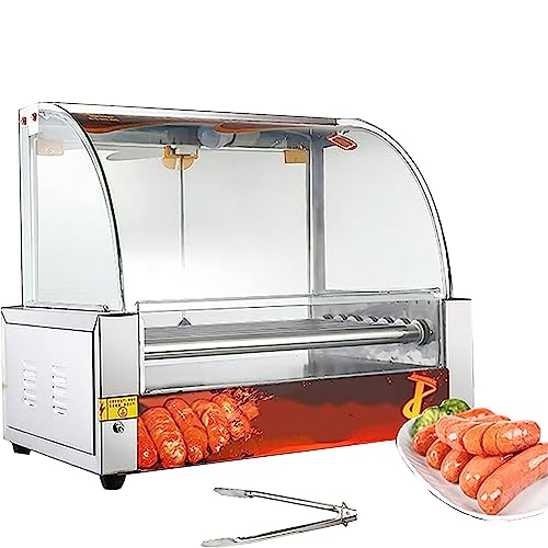 Máquina para hacer perritos calientes, parrilla eléctrica para salchichas de 18 perritos calientes y 7 rodillos de acero inoxidable de grado, con bandeja de goteo de acero inoxidab,Without Door