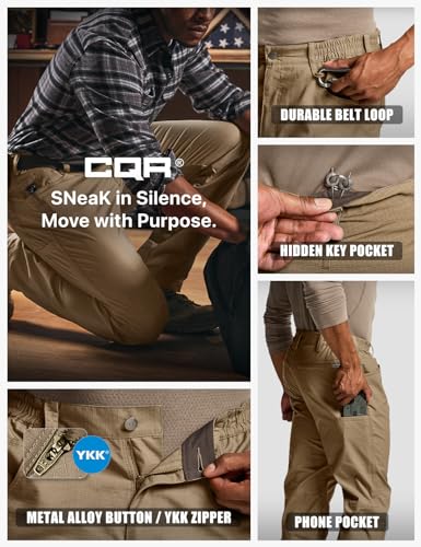 Image of CQR Men's Flex Stretch Tactical Pants, Water Resistant Ripstop Cargo Pants, Lightweight EDC Outdoor Work Hiking Pants