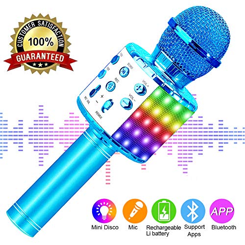 SunTop Micrófono Karaoke Bluetooth, Microfono Inalámbrico Karaoke, Portátil con Altavoz y Luces LED, Reproductor KTV doméstico con función de grabación