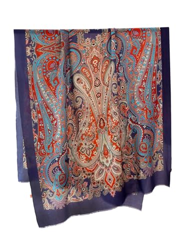 Écharpe en laine bleu foncé imprimé cachemire vintage haut de gamme 190 cm
