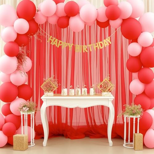 Image of 2pcs Backdrop Decoration Net Tulle Large Size, Nylon Made, Reusable, Soft, Wrinkled Free, 8 x 5 ft Each, Cabana Tent Party Decoration Items for Birthday, Anniversary (RED)