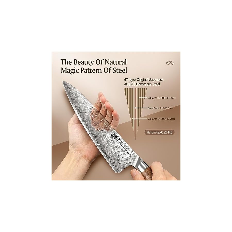 XINZUO-Damascus-AUS-10-Steel-5Pcs-Knife-Set-Japanese-Steel-Kitchen-Chef-Knife-Set-Professional-Cooking-Knife-Set-Chef-Santoku-Bread-Utility-Paring-Knfe-with-Black-Walnut-Wood-Handle XINZUO 5-Piece Kitchen Knife Set, Hand Forged Japanese AUS-10 Damascus Steel Professional Cooking Knife Set with Gift Box,Razor Sharp,Black Walnut Wood Handle