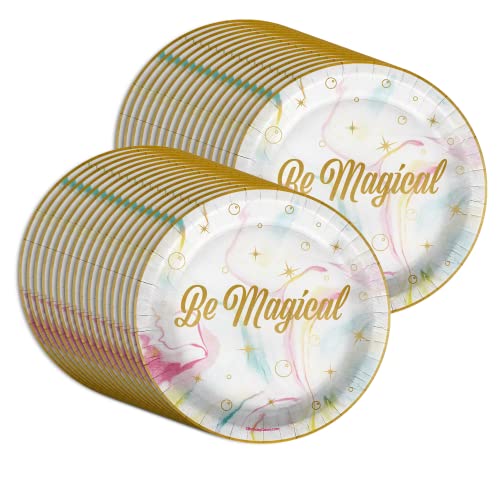 Girl Birthday Party Plates - Unicorn Birthday Party Supplies - Fairy Paper Plates Large 9" Plates In Bulk (Be Magical, 32 Piece) #TOP30