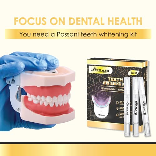 Image of Teeth Whitening Kit - Hydrogen Carbamide Peroxide Gel Pen Strips for Sensitive Teeth, Gum, Braces Care - 32X LED Light Tooth Whitener - Professional Oral Care Kit with 2 Mouth Trays