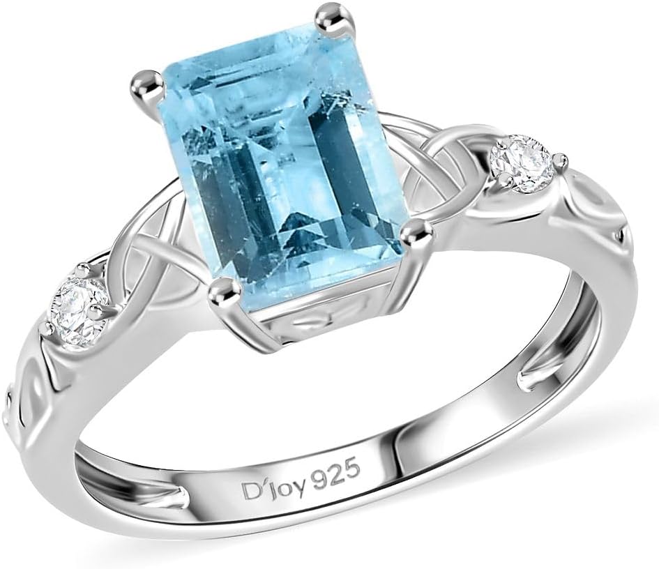 SHOP LC DELIVERING JOY Blue Topaz Ring in 925 Sterling Silver Birthstone Rings for Women - Promise Wedding Engagement Jewelry Gifts for Womens